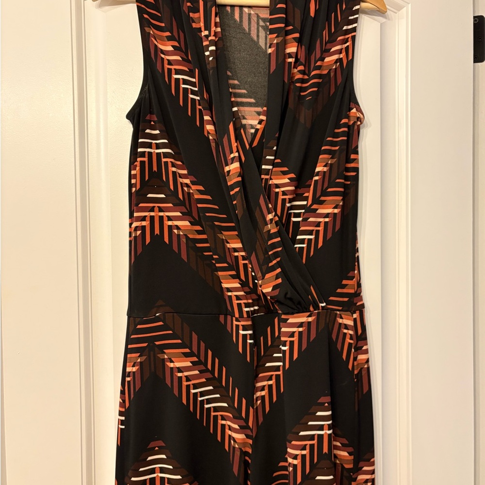 Le Chateau Black and Orange Patterned Jumpsuit